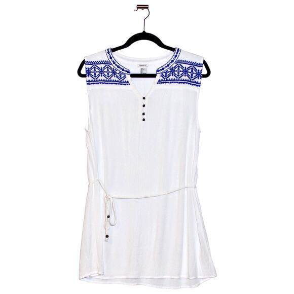 Forever 21 Embroidered Blue & White Top Size Large - Picture 1 of 3